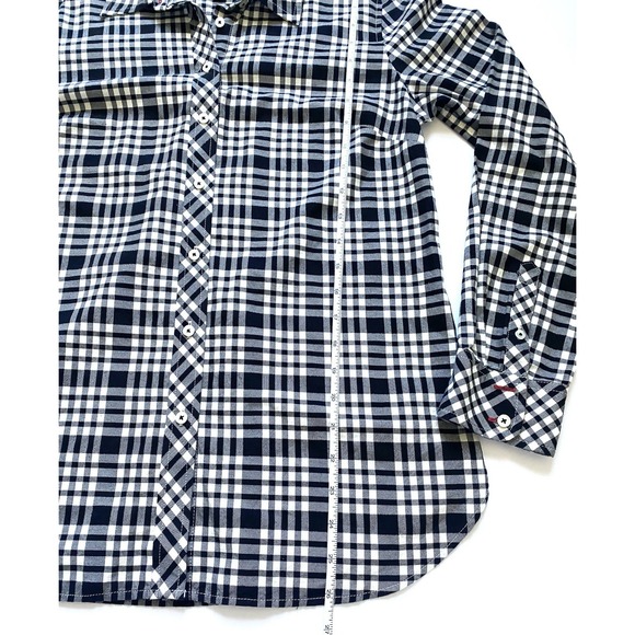 Talbots Shirt Button Up Top Small  Black White Plaid Long Sleeve - Picture 6 of 8